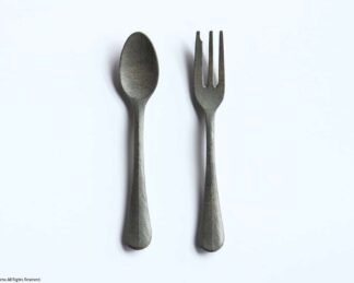 Wooden Dessert fork and spoon / Urushi-Gray