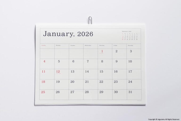 2026 葛西薫 カレンダー, 罫線あり