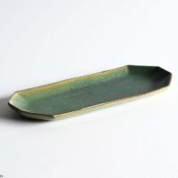 Long octagonal plate / patina green