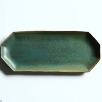 Long octagonal plate / patina green