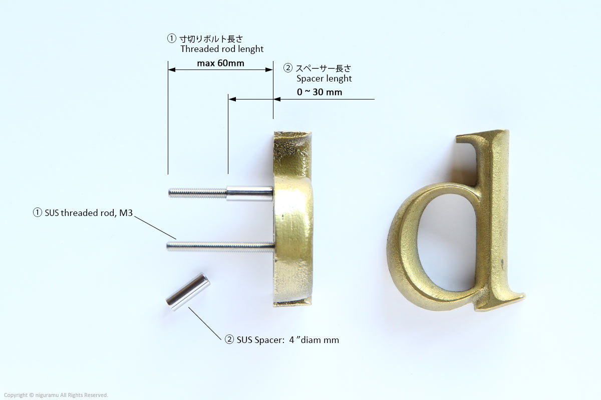 Cast metal sign letters ごんにょんさ niguramu