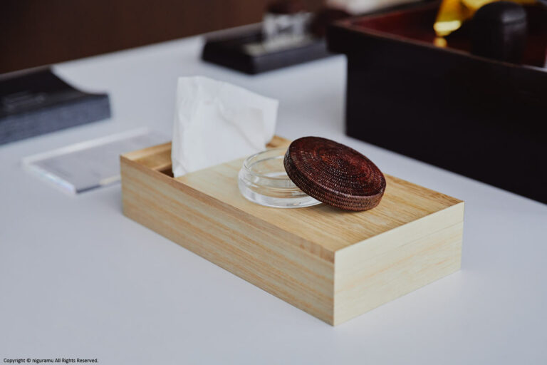 Top accessory tray for tissue box.